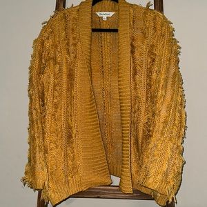 Davi + Dani Mustard Yellow Fringe Open Front Cardigan Large EUC